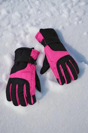 Rękawice zimowe narciarskie na sanki narty rozmiar M dłoń 17 cm ciemnoróżowe
