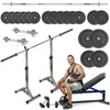Zestaw do ćwiczeń 131kg z ławką treningową TB1001, stojakami, sztangą / gryfem prostym 168 cm, obciążeniem żeliwnym i hantlami