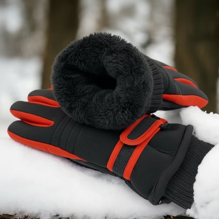Rękawiczki do ekranów dotykowych narciarskie na zimę M czerwone