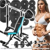 Zestaw do ćwiczeń 87kg z ławką treningową TB891, stojakami, sztangą / gryfem prostym 180cm, obciążeniem 55kg i hantlami
