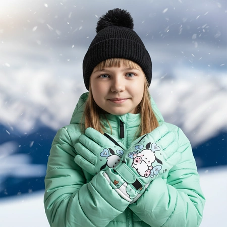 Rękawiczki zimowe ortalionowe ciepłe rękawice narciarskie dla dzieci świeża zieleń