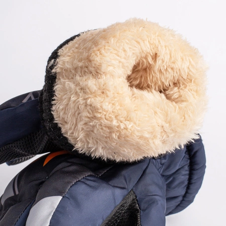 Rękawiczki pięciopalczaste ortalionowe ciepłe grube dla chłopca rękawice narciarskie granatowe