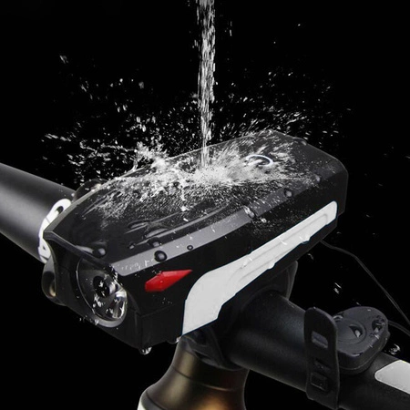 Lampka rowerowa z klaksonem latarka na kierownicę biała