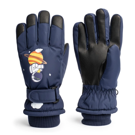 Rękawice ciepłe narciarskie dla dzieci grube zimowe rękawiczki kosmos granatowe