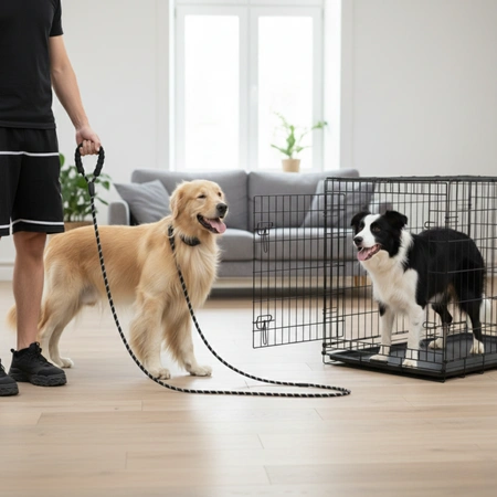 Klatka dla psa metalowa składana + smycz linowa - komfort i kontrola