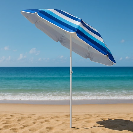 Parasol ogrodowy plażowy składany na balkon 180cm Paski biało-niebieskie + kotwa