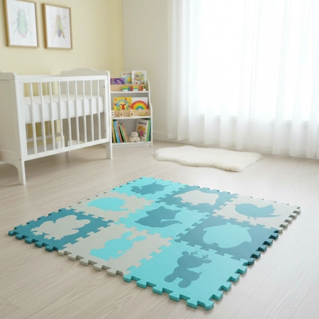 Mata puzzle piankowe edukacyjne dla dzieci 86x86 turkusowo szara