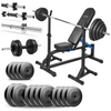 Zestaw do ćwiczeń siłowych 100kg. Siłownia domowa z ławką treningową TB1001, stojakami wolnostojącymi, sztangą / gryfem prostym 180 cm, obciążeniem 55 kg i hantlami
