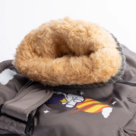 Rękawice ciepłe narciarskie dla dzieci grube zimowe rękawiczki kosmos szare