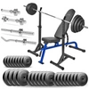 Zestaw do ćwiczeń siłowych 153kg. Siłownia domowa z ławką treningową TB1054, stojakami, sztangą / gryfem prostym 180 cm, lekko łamanym 120 cm, obciążeniem 100kg i hantlami