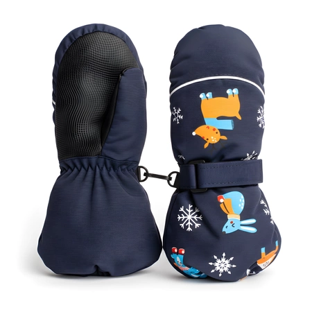 Rękawiczki zimowe jednopalczaste granatowe narciarskie wodoodporne rękawice dla dzieci