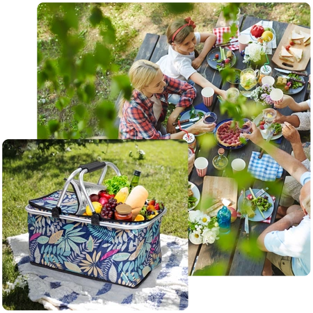 Kosz termiczny 30l składany na piknik i zakupy - wzór liście
