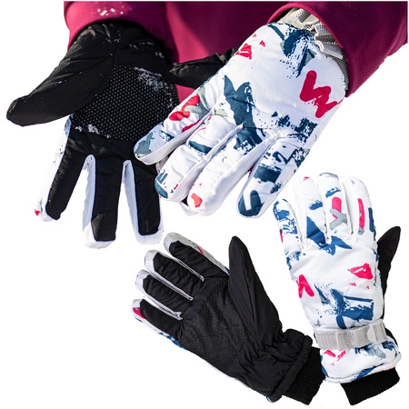 Rękawice narciarskie zimowe na deskę narty rozmiar M dłoń 19 cm biało-czerwone