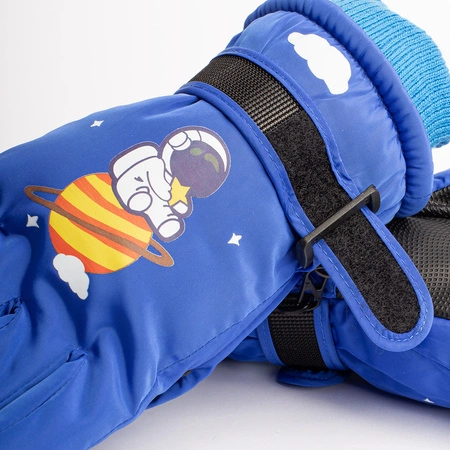 Rękawice ciepłe narciarskie dla dzieci grube zimowe rękawiczki kosmos niebieskie