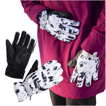 Rękawice narciarskie zimowe na deskę narty rozmiar M dłoń 19 cm biało-czarne