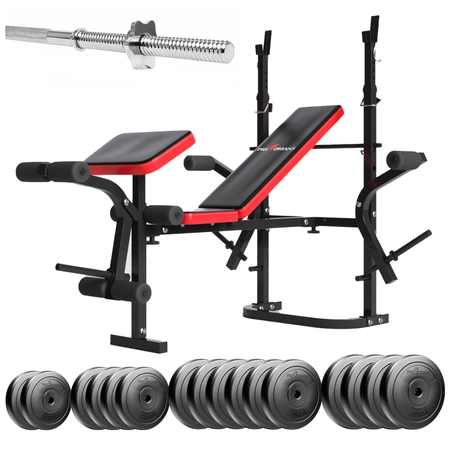 Zestaw do ćwiczeń 115kg z ławeczką PH 2132, sztangą 180 cm i zestawem obciążeń / krążków - 82 kg