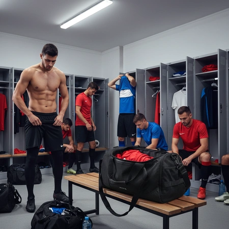 Torba sportowaw szatni zawodników piłkarskich