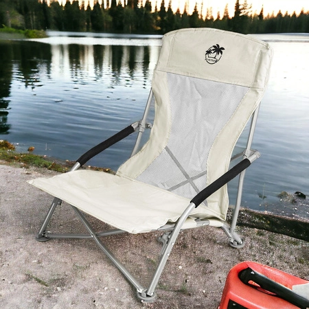 Krzesło turystyczne plażowe wędkarskie na kemping ryby rozkładane kremowe