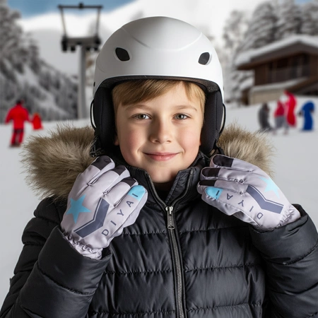 Rękawiczki pięciopalczaste ortalionowe ciepłe grube dla chłopca rękawice narciarskie szare