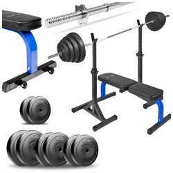 Zestaw do ćwiczeń siłowych 71kg Siłownia domowa z ławką treningową TB015, stojakami wolnostojącymi, sztangą / gryfem prostym 180 cm, obciążeniem 37,5 kg