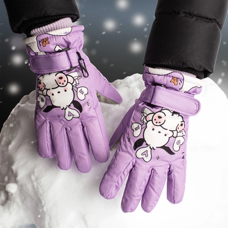 Rękawiczki zimowe ortalionowe ciepłe rękawice narciarskie dla dzieci fioletowe