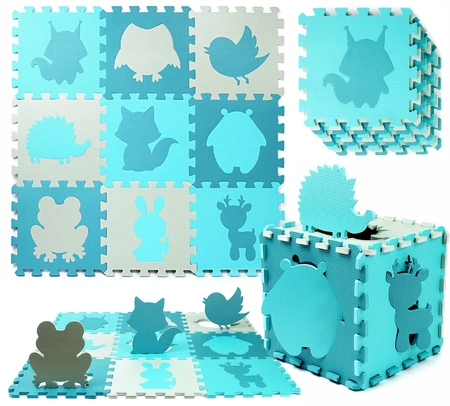 Mata puzzle piankowe edukacyjne dla dzieci 86x86 turkusowo szara