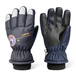 Rękawiczki pięciopalczaste ortalionowe ciepłe grube dziecięce rękawice narciarskie granatowe