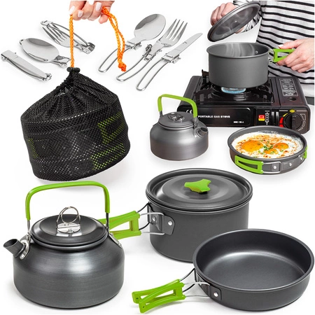 Zestaw garnków naczyń turystycznych na kemping ZG4-02 zielony