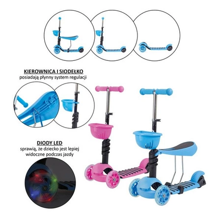 Hulajnoga Nils Extreme HLB08 3w1 koła led kauczuk PU różowa