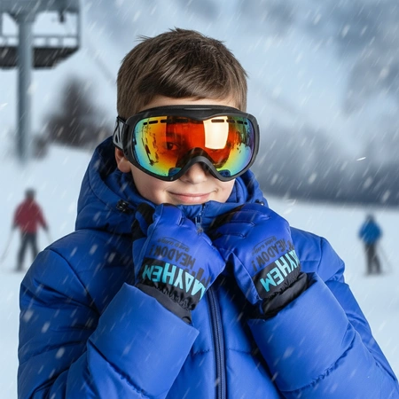 Rękawiczki ortalionowe ciepłe grube dla chłopca rękawice narciarskie niebieskie