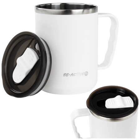 Kubek termiczny biały turystyczny termos z rączką 450ml na kawę herbatę