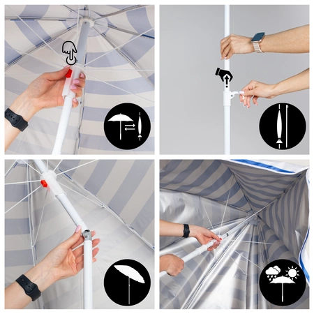 Parasol plażowy ogrodowy składany na balkon 180cm Niebieskie paski