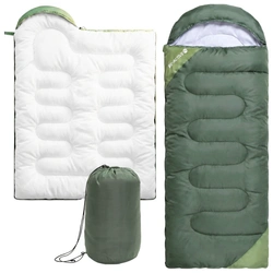 Lekki śpiwór turystyczny ciemnozielony z pokrowcem