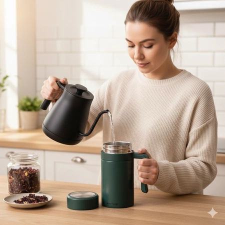 Kubek termiczny termos zielony podwójne ścianki duży 450ml na kawę herbatę