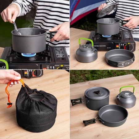 Zestaw garnków kempingowych pod namiot survival czarny