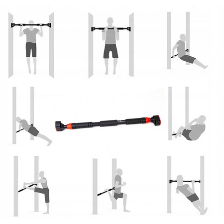 Drążek rozporowy do podciągania z prezentacją różnych ćwiczeń