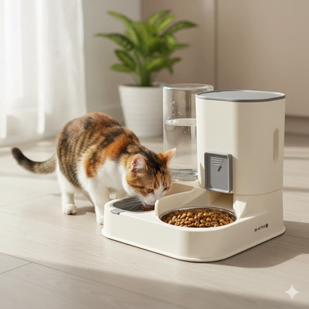 Dozownik karmy i wody 2w1 automatyczny dla psa i kota z poidłem grawitacyjnym