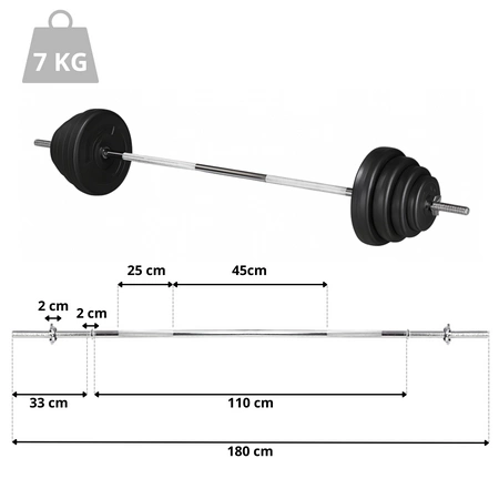 Zestaw do ćwiczeń 30kg - ze sztangą / gryfem prostym 180 cm i nakładem obciążeń