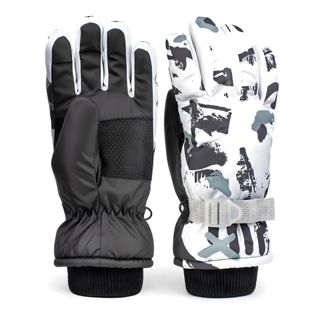 Rękawice narciarskie zimowe na deskę narty rozmiar S dłoń 17 cm biało-czarne