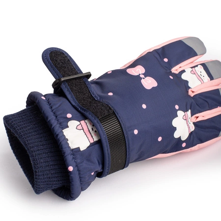 Rękawice narciarskie zimowe rękawiczki dla dzieci ocieplane wodoodporne granatowe dla dziewczynki