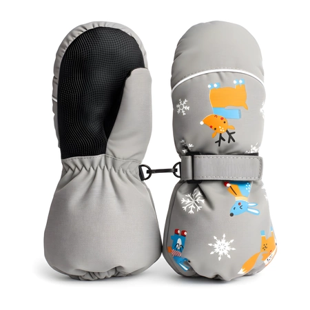 Rękawiczki zimowe jednopalczaste szare narciarskie wodoodporne rękawice dla dzieci