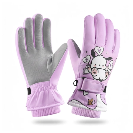 Rękawiczki zimowe ortalionowe ciepłe rękawice narciarskie dla dzieci fioletowe