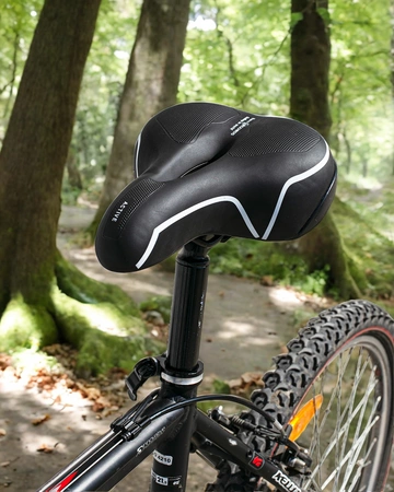 Siodełko rowerowe szerokie amortyzujące z odblaskami RS7 białe