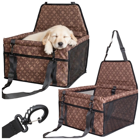 Transporter dla psa do auta - brązowy fotelik podróżny