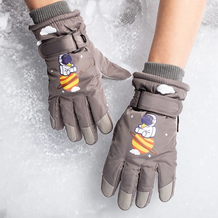 Rękawice ciepłe narciarskie dla dzieci grube zimowe rękawiczki kosmos szare