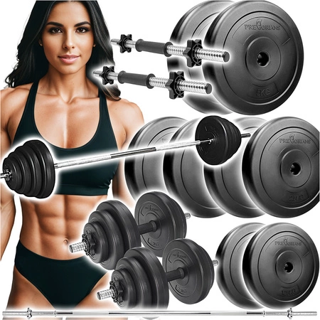 Zestaw do ćwiczeń 30kg - ze sztangą / gryfem prostym 150 cm, nakładem obciążeń i hantlami