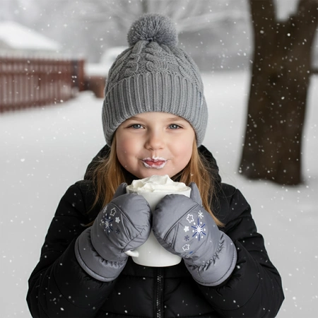 Rękawiczki dziecięce narciarskie zimowe szare rękawice jednopalczaste ciepłe 2-6 lat
