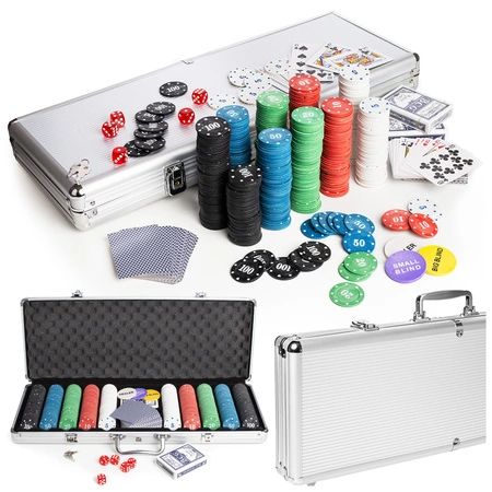 Poker zestaw do gry w POKERA TEXAS w walizce 500 szt. żetonów karty