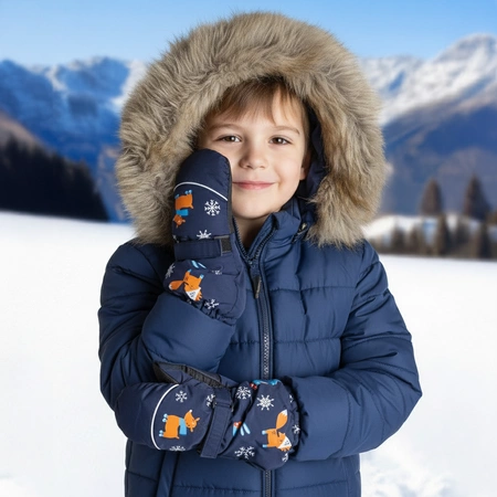 Rękawiczki zimowe jednopalczaste granatowe narciarskie wodoodporne rękawice dla dzieci