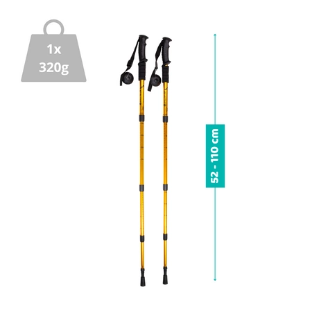 Lekkie kijki trekkingowe Be Active o wadze 320 g – regulowana długość od 52 cm do 110 cm, idealne na górskie wyprawy